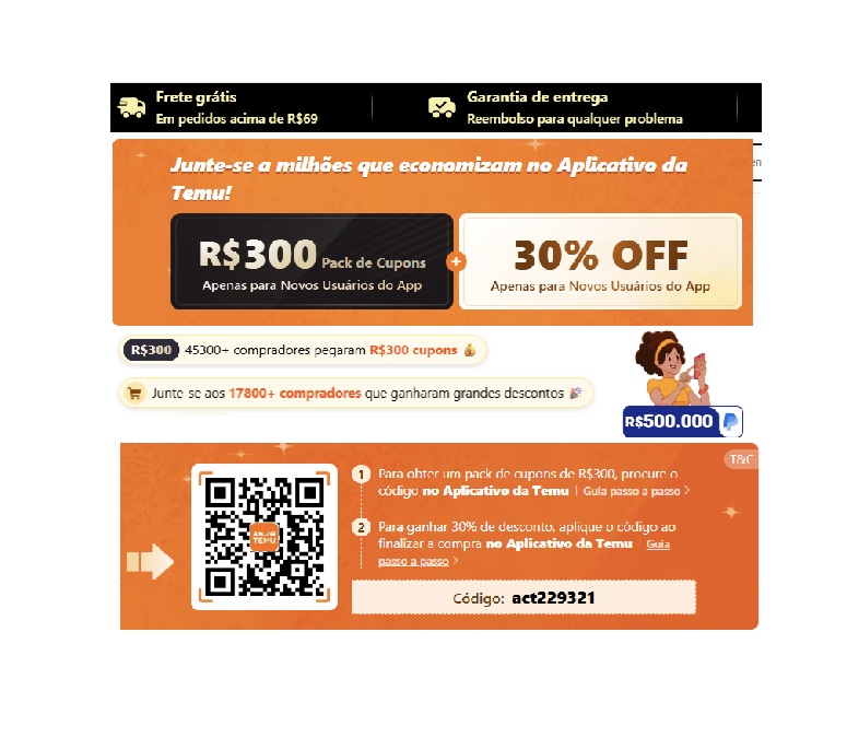 Cupom TEMU para o Brasil con R$ 300 descuento